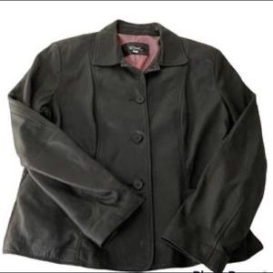 Remy USA Black Leather Jacket Coat 3 Button Women's Size Medium